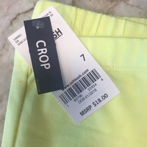 Crop pants. Bright yellowish green. Super great.